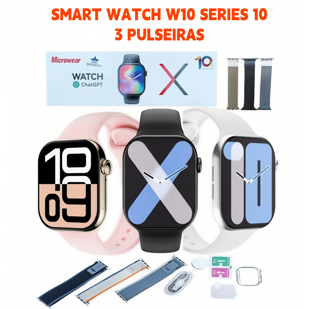 Smartwatch W10 Series 10 2025 46 mm 3 Pulseira capa pelicula Microwear Original inteligentes em Oferta na Shopee