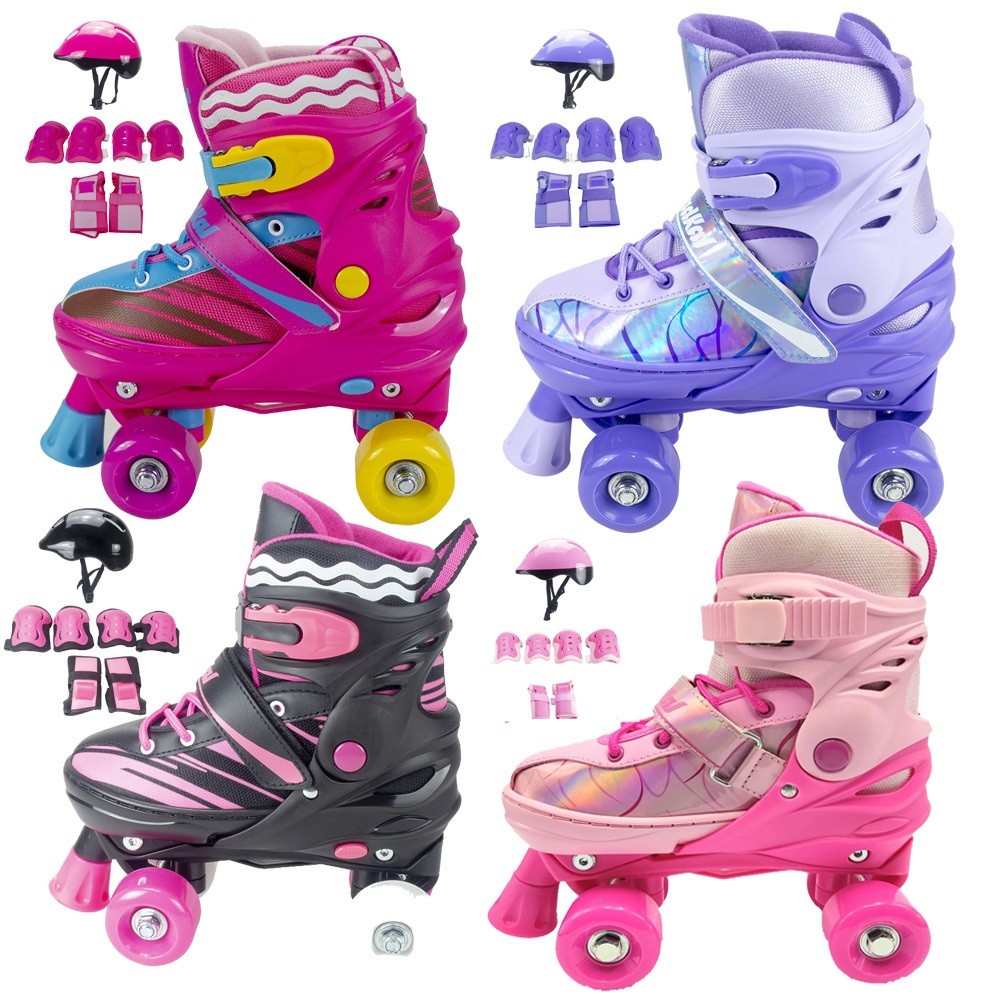 Patins 4 rodas infantil Quad Feminino Roller + kit proteção - menina kit patins completo sou luna