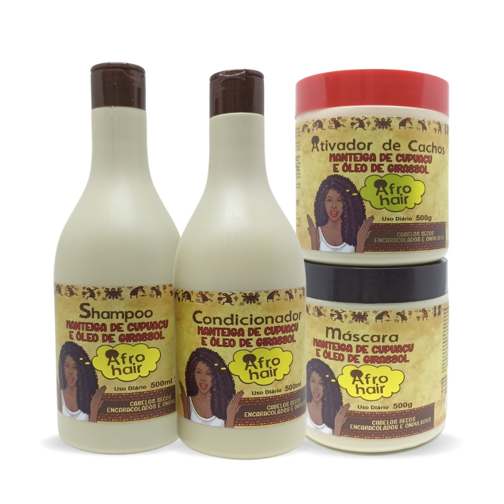 Kit Manteiga de Cupuaçu AFRO HAIR + Ativador de Cachos 4x500ml Maycrene