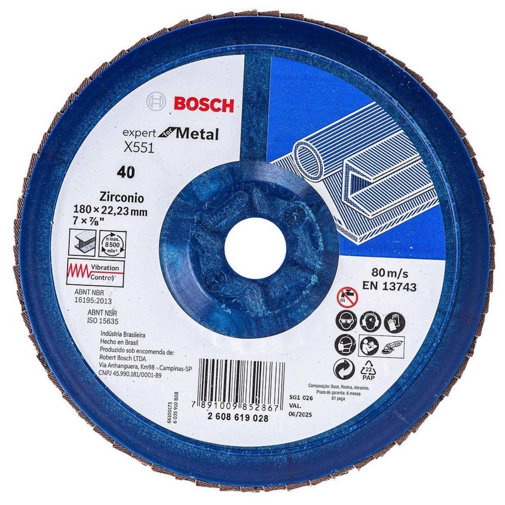 Disco Flap Blue Expert Metal 7''x7/8'' Grão 40 2608619028 Bosch