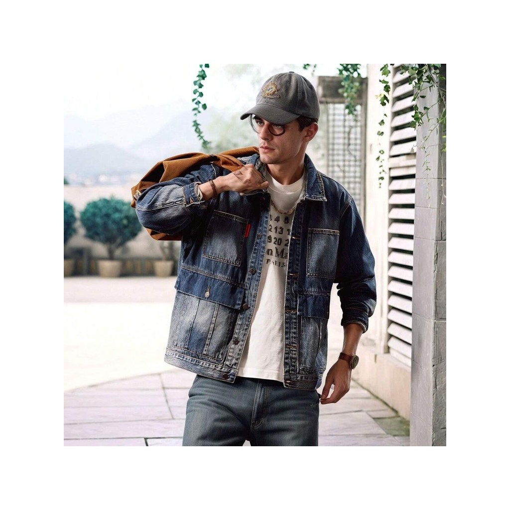 Jaqueta Jean Masculina Premium Escura Casaco Slim Com Lycra Simples Gráfico Primavera Outono Ajuste