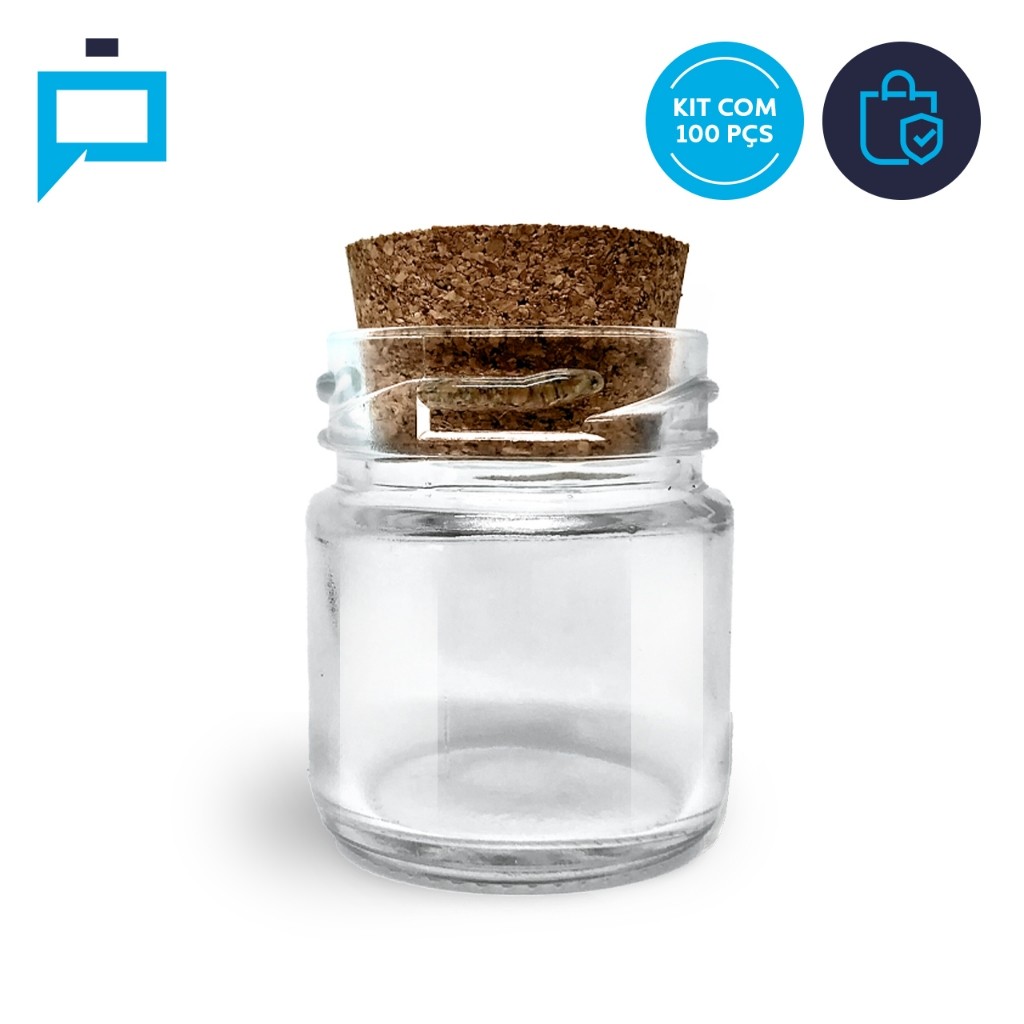 100 Mini Pote de Vidro 40ml com Tampa de Rolha Geleinha Brigadeiro Doces Velas