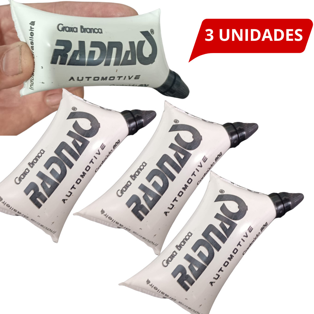 Kit 3 Graxa Branca 80g Bisnaga Radnaq  Graxa Para Rolamentos