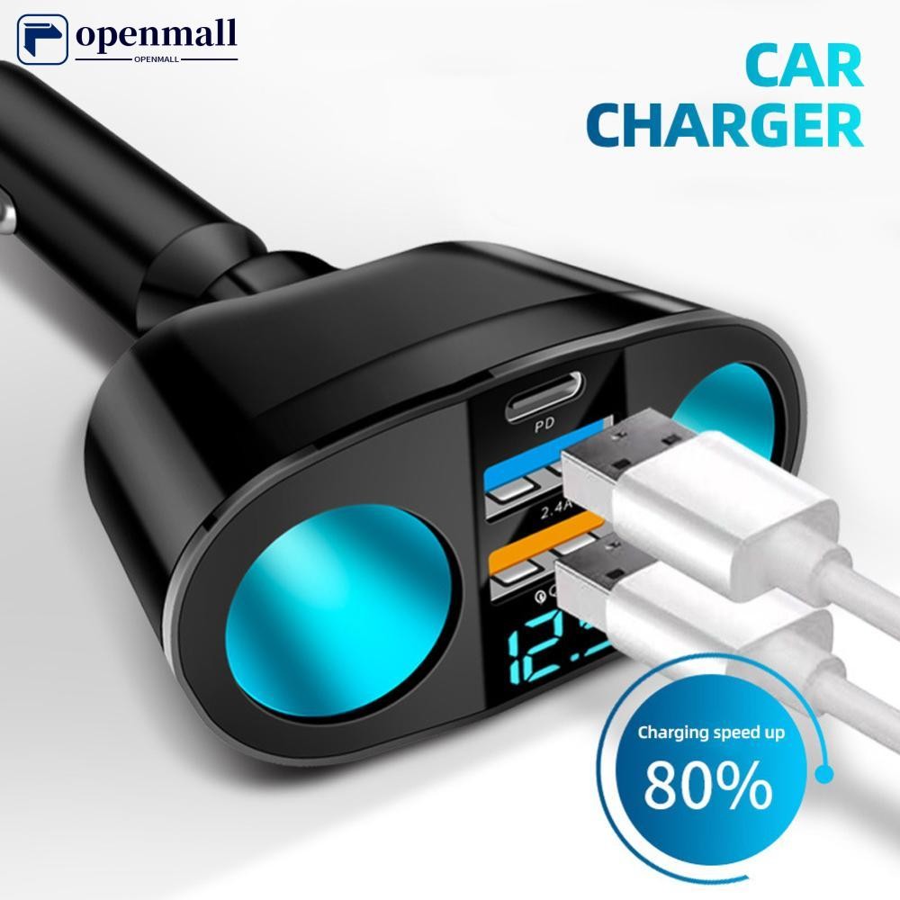 Divisor De Tomada De Carro OMALL , Atmosfera Azul , Luz PD QC3.0 , 2 Portas USB , Carregador C Para Celular , DVR , Carr
