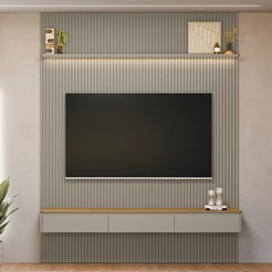 Painel para TV Até 85 Polegadas 3 Portas 1 Prateleira Ripado Tauri/Gris Fosco 810010303 - Linea Brasil