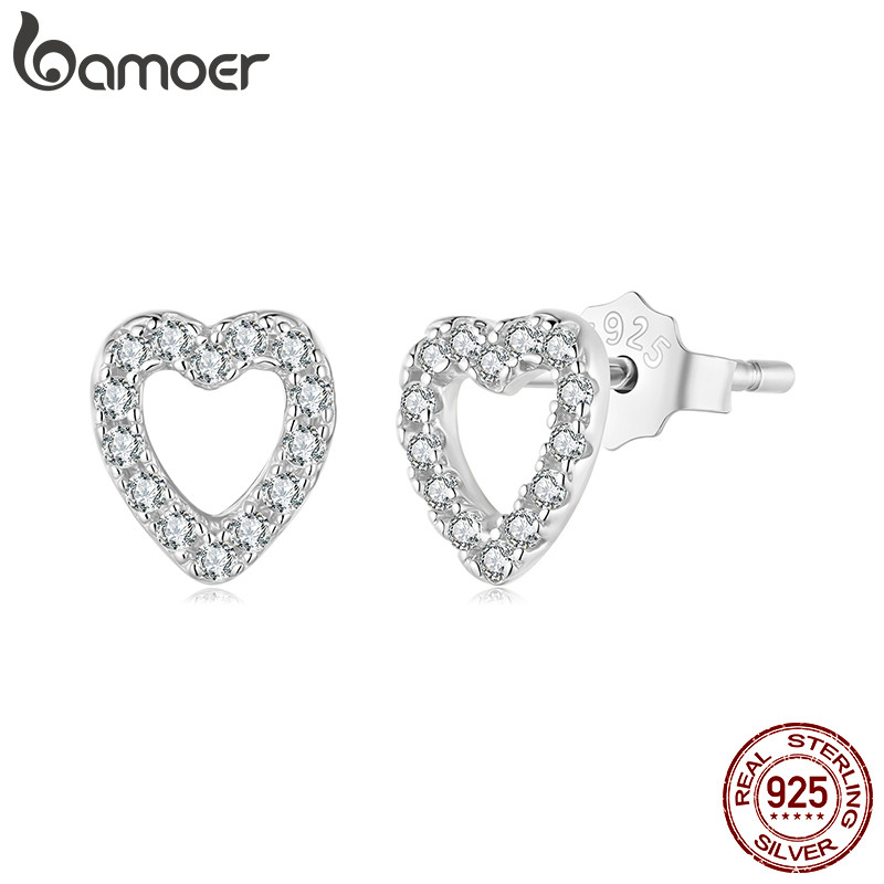 Bamoer 925 Prata Esterlina Brincos Coração Design Cor Jóias Presentes Para Mulheres