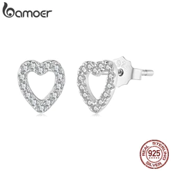Bamoer 925 Prata Esterlina Brincos Coração Design Cor Jóias Presentes Para Mulheres