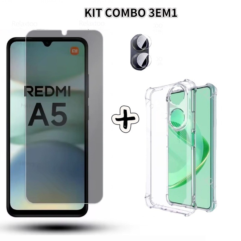 KIT Capa Capinha a proteção da Câmera e Pelicula Privacidade Redmi A5 Redmi 14C 3D e Vidro de Câmera