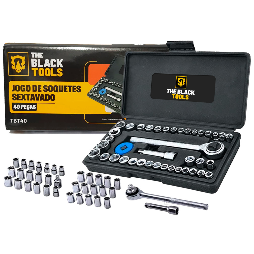 Kit Jogo De Ferramentas 40 Peças Soquetes Chave Catraca Reversível Maleta Completo The Black Tools - Home & Living