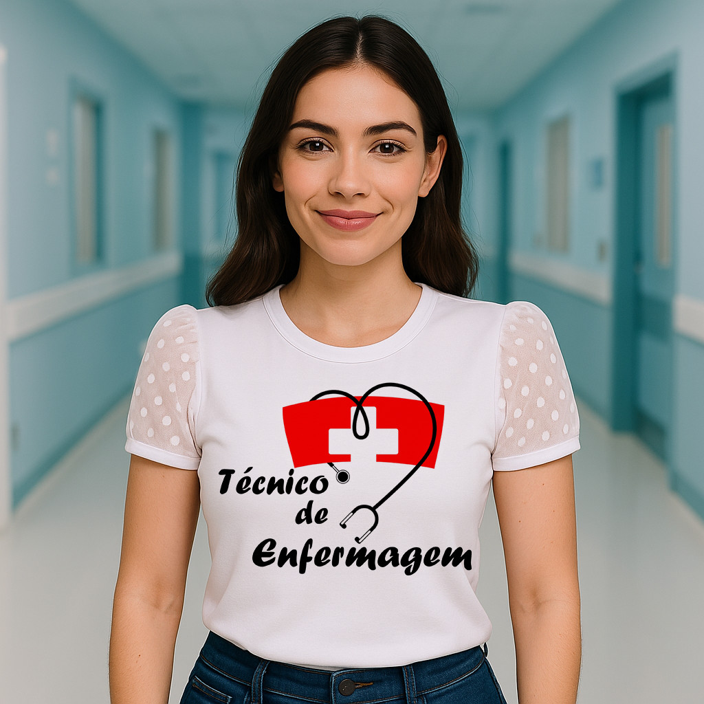 Blusa Feminina Com Manga Tule Luxo Enfermagem - Técnico De Enfermagem 2