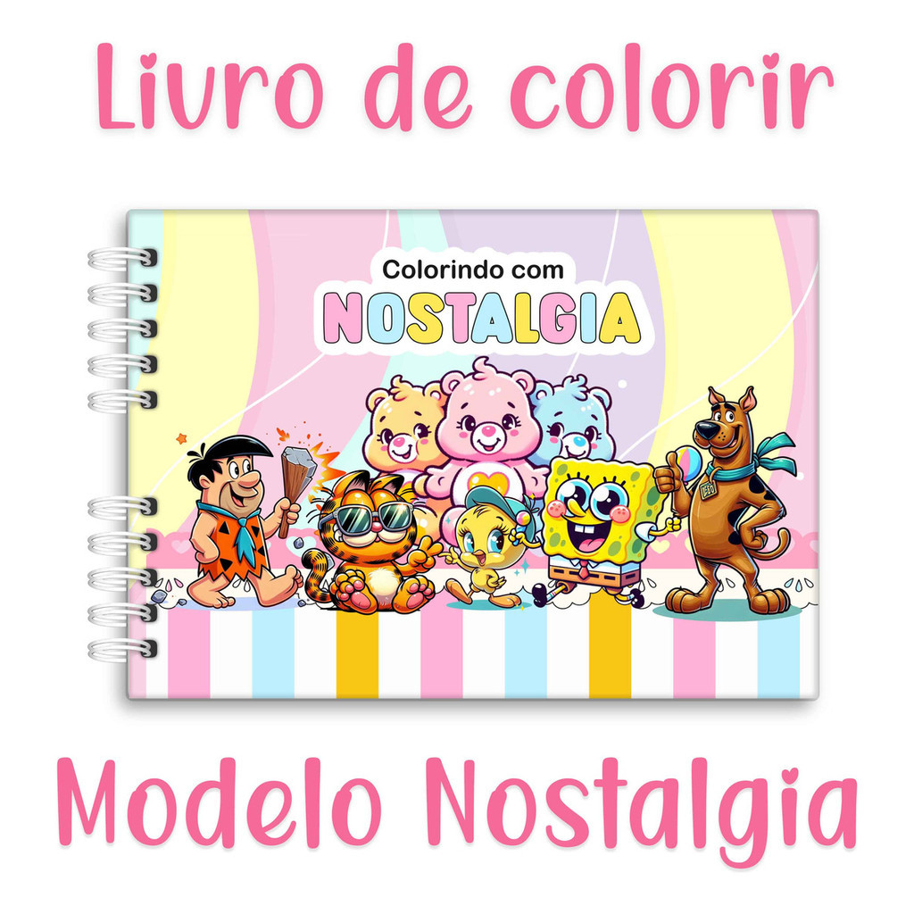 Livro De Colorir Desenhos Nostálgicos 50 Folhas A5 180g Capa Dura PRONTA ENTREGA em Oferta na Shopee