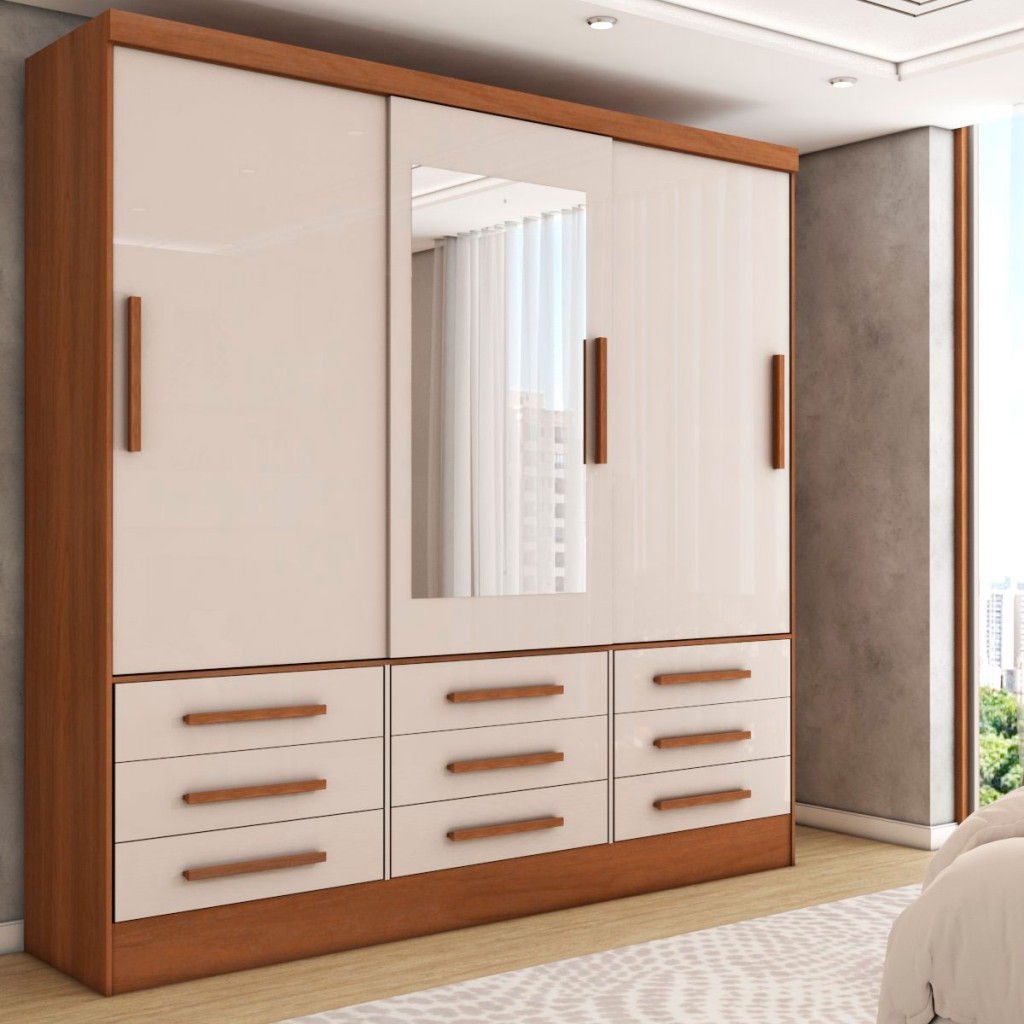 Guarda-Roupa Casal Maragogi 3 Portas 9 Gavetas com Espelho - Panorama Móveis