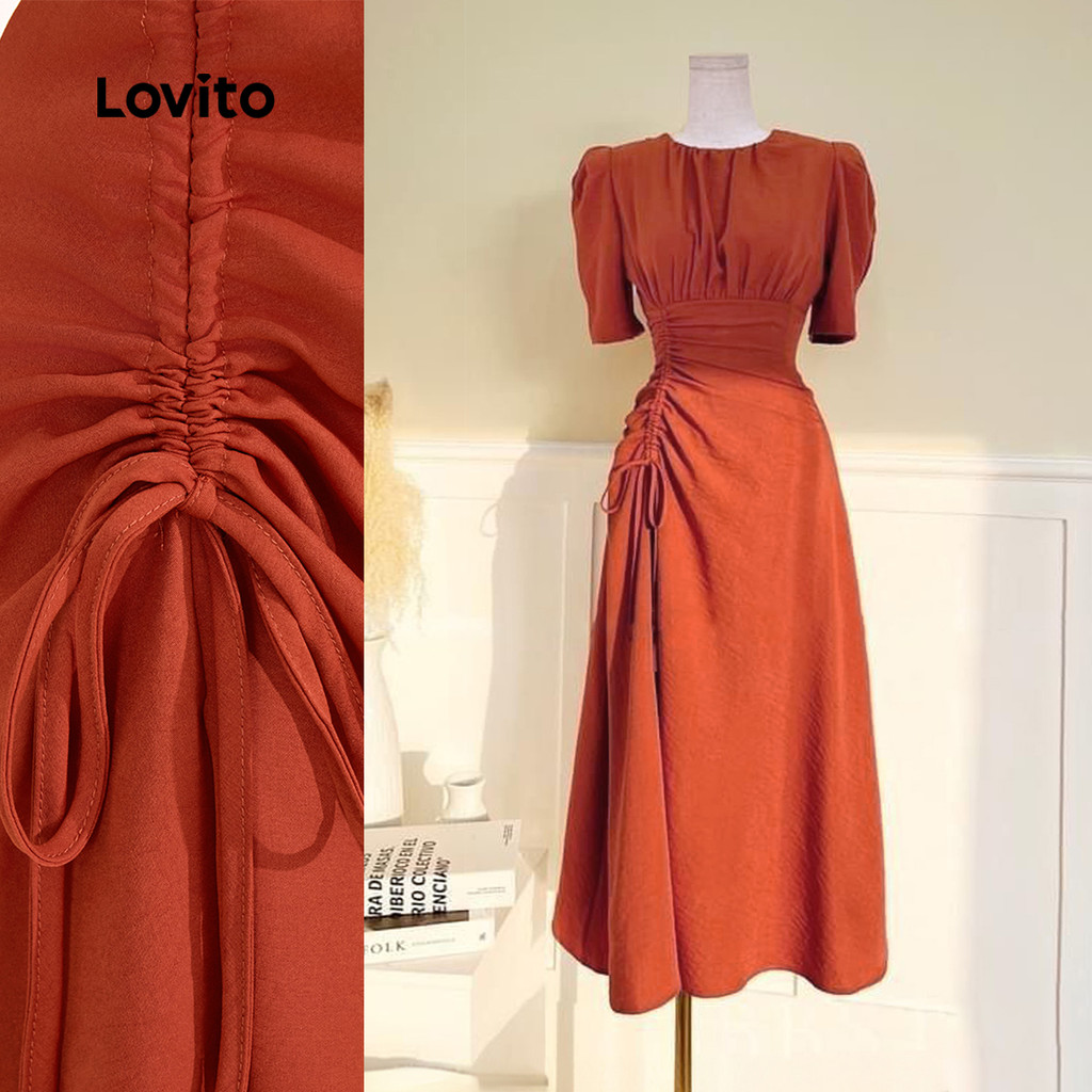 Lovito Vestido Boho Liso Com Cordão E Vestido De Verão/primavera Para Mulheres LBL24565 em Oferta na Shopee