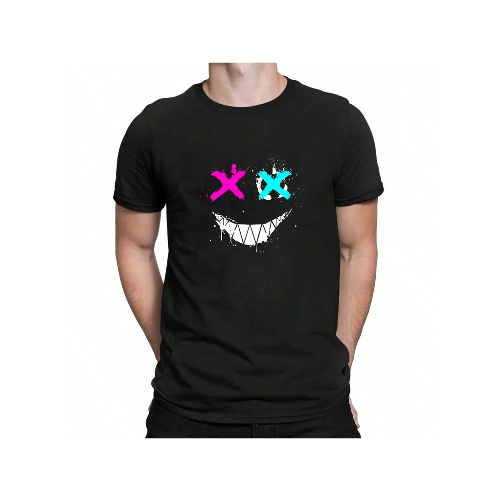 Camiseta Masculina Estampada Preto Modelo: "SMILE COLORIDO" | Streetwear Confortável Casual
