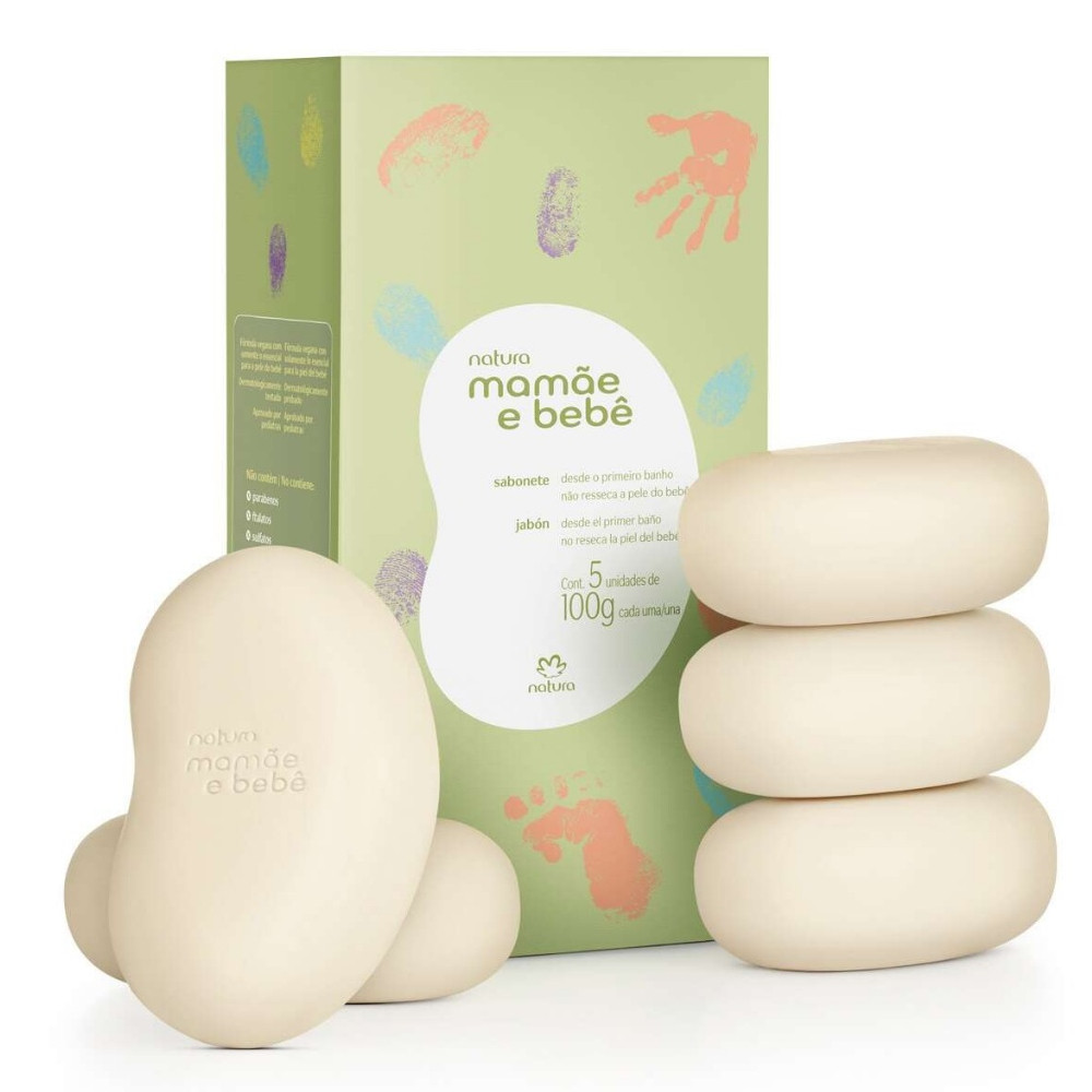 Caixa com 5 Sabonetes em Barra Mamãe e Bebê Natura 100g