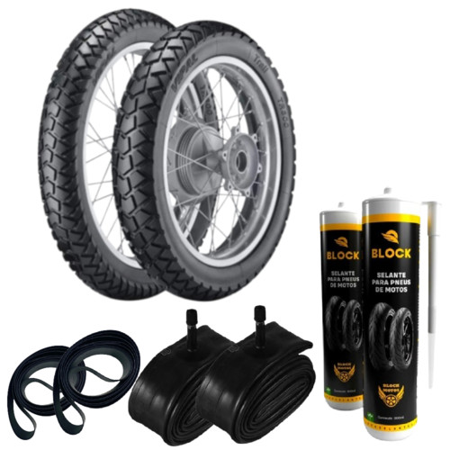 Kit Pneu Xtz 150 Crosser 110/90-17 + 90/90-19 Tr300 Vipal + Câmara + Cinta + Selante