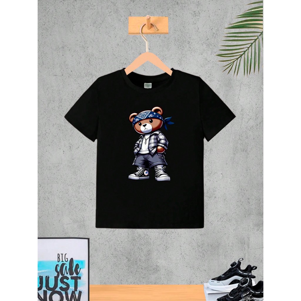 Camiseta Infantil Urso Bandana Menino Roupa Criança Masculino Verão