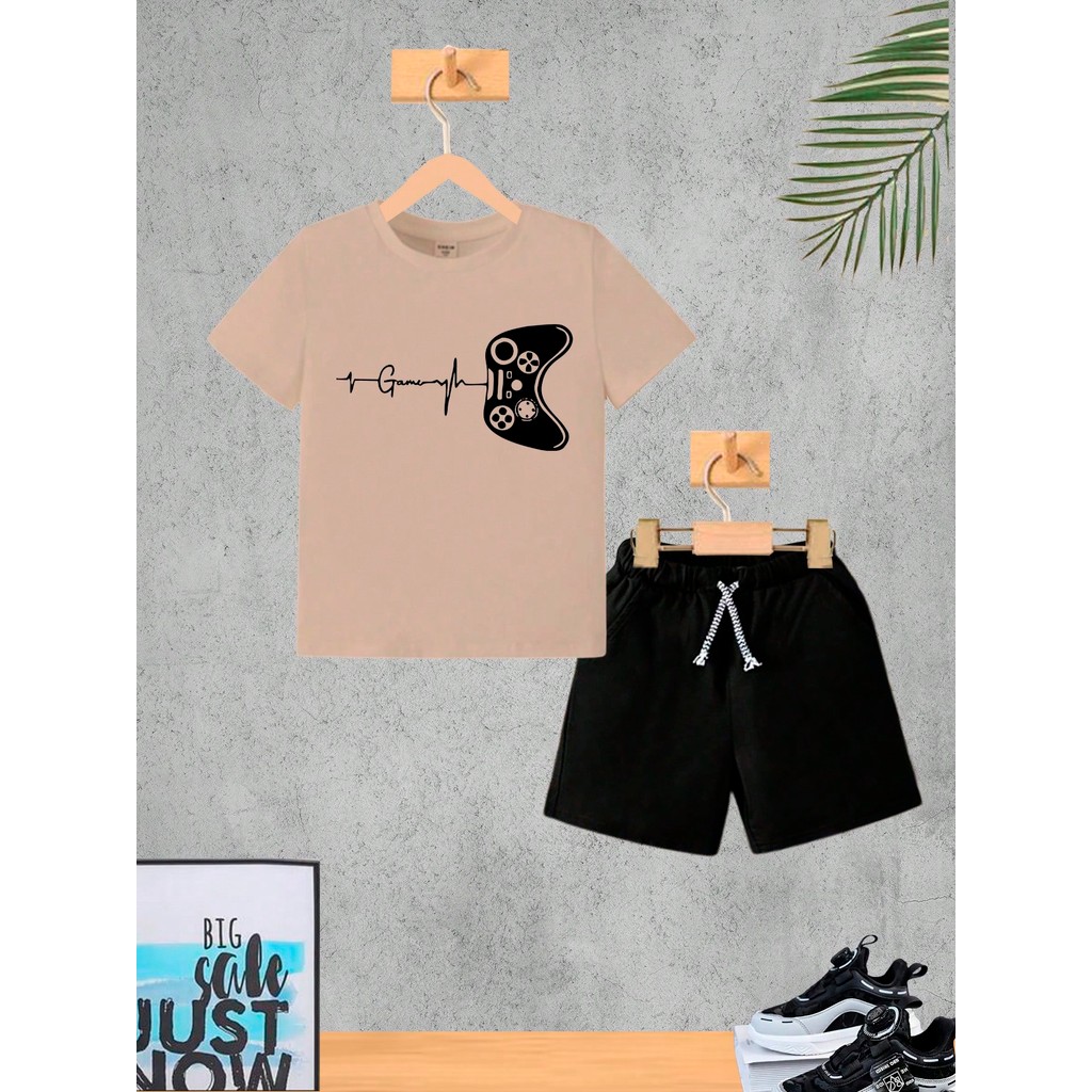 Conjunto Infantil Vermelho Bat Game Menino Camiseta e Bermuda Roupa Criança Masculino Verão