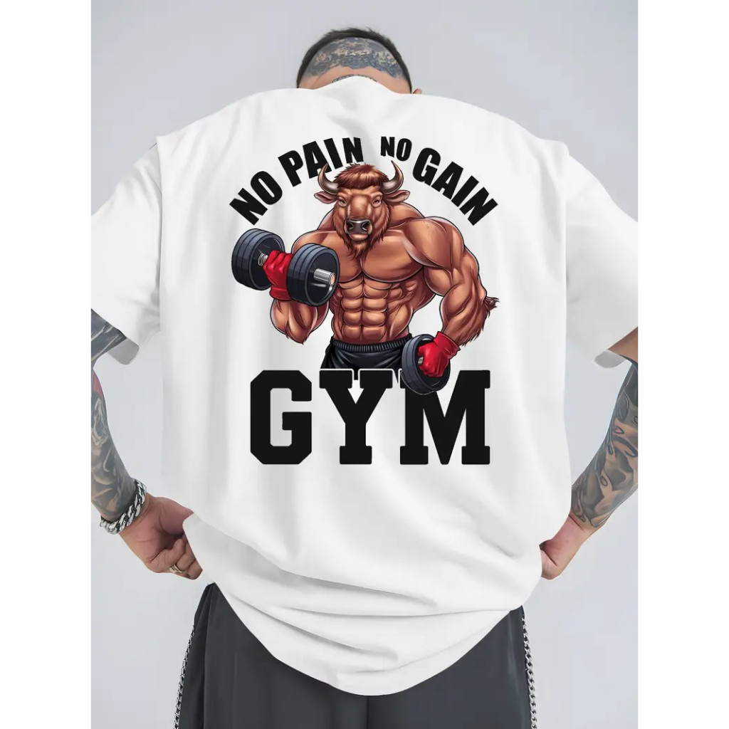 Camiseta Oversized No Pain No Gain Estampa Animal Power Malhar  Academia Maromba