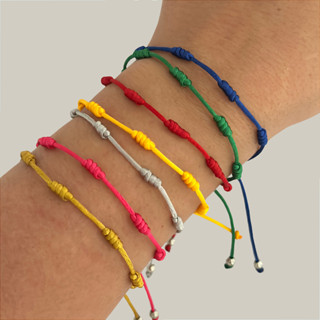 Pulseira Ajustável Fio Cetim Proteção 7 Nós Kabbalah Detalhe Prata em Oferta na Shopee