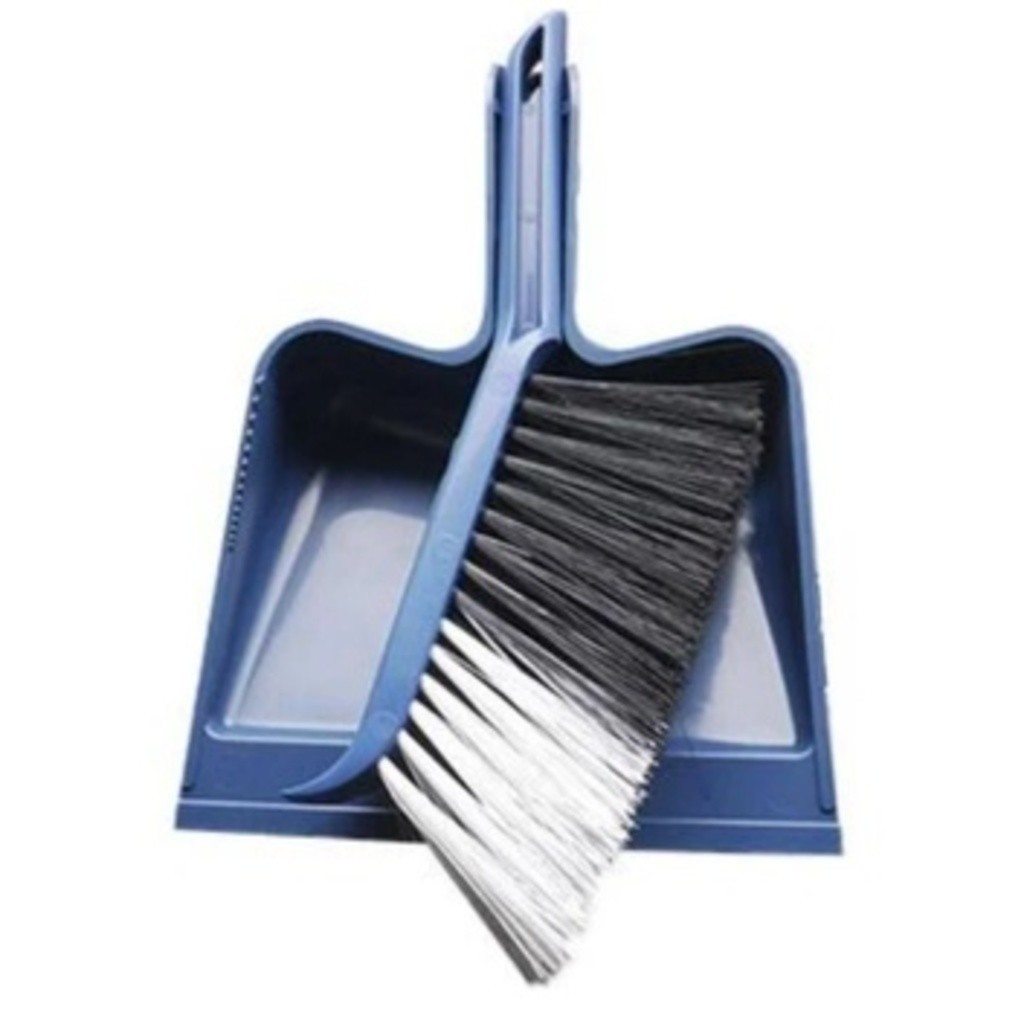 Kit Limpeza Multiuso Pá + Vassoura de Mão  Escova com Cabo Azul