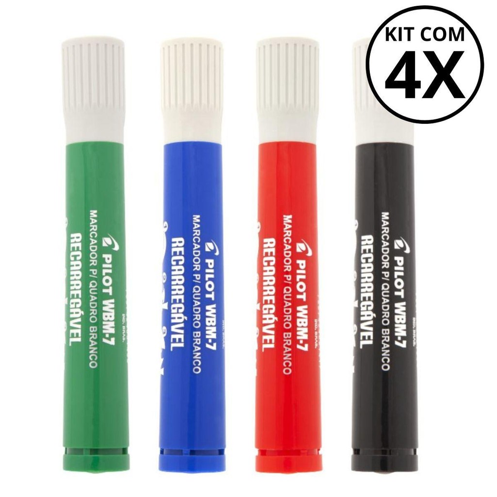 Kit 04 Marcador Para Quadro Branco PILOTO Recarregável - WBM-7 PILOT em Oferta na Shopee