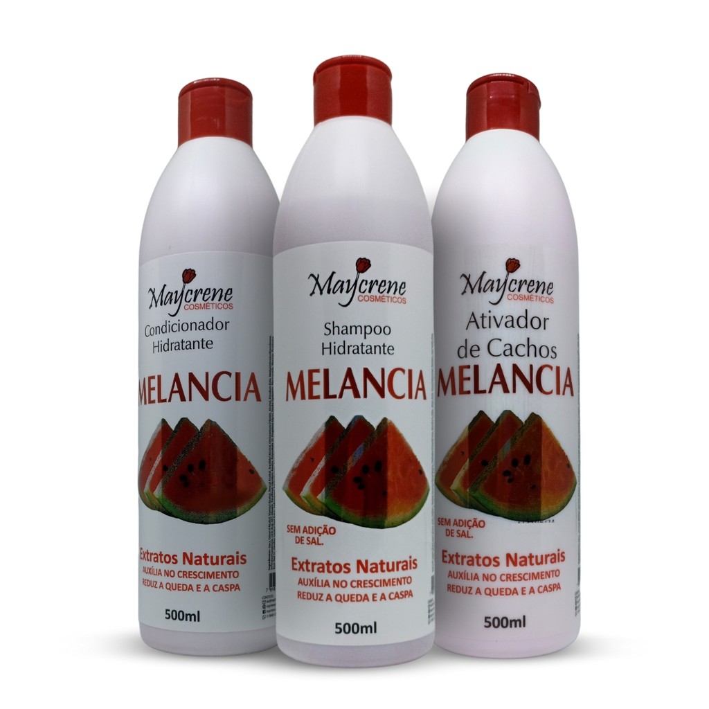 Kit Melancia Extratos Naturais Hidratante Shampoo, Condi e Ativador de Cachos Maycrene