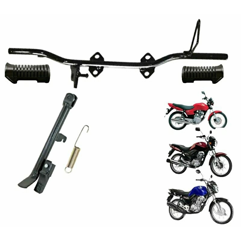 Kit Completo Estribo Titan Fan 125 150 160 Pedal De Apoio+Borracha+Mol -Com Proteção - Maciço-Cavalete Lateral 2000-2023