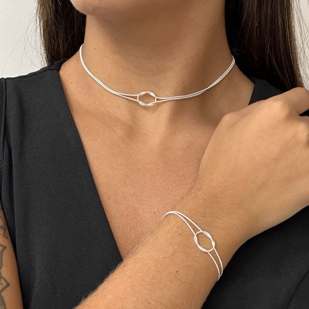 Kit Colar e Pulseira Nó Nozinho Maleável a Prata 925 em Oferta na Shopee