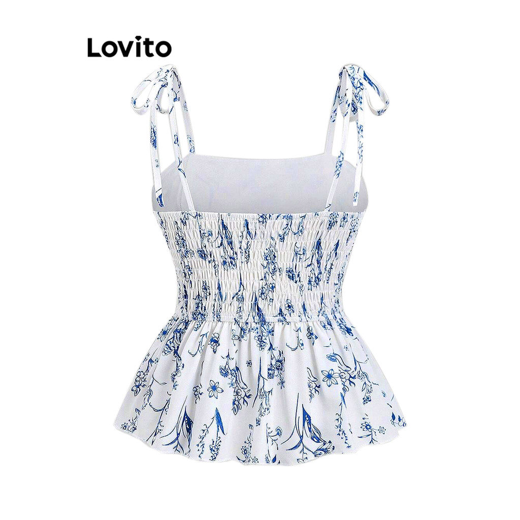 (Trendy) Lovito Regata Casual Ditsy Floral Com Cadarço Regata De Verão Para Mulheres L108ED336 - Women Clothes