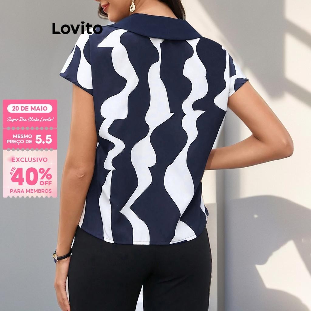 (Trendy) Lovito Blusa colorida elegante com costura em tecido geométrico para mulheres L95ED839 - Women Clothes