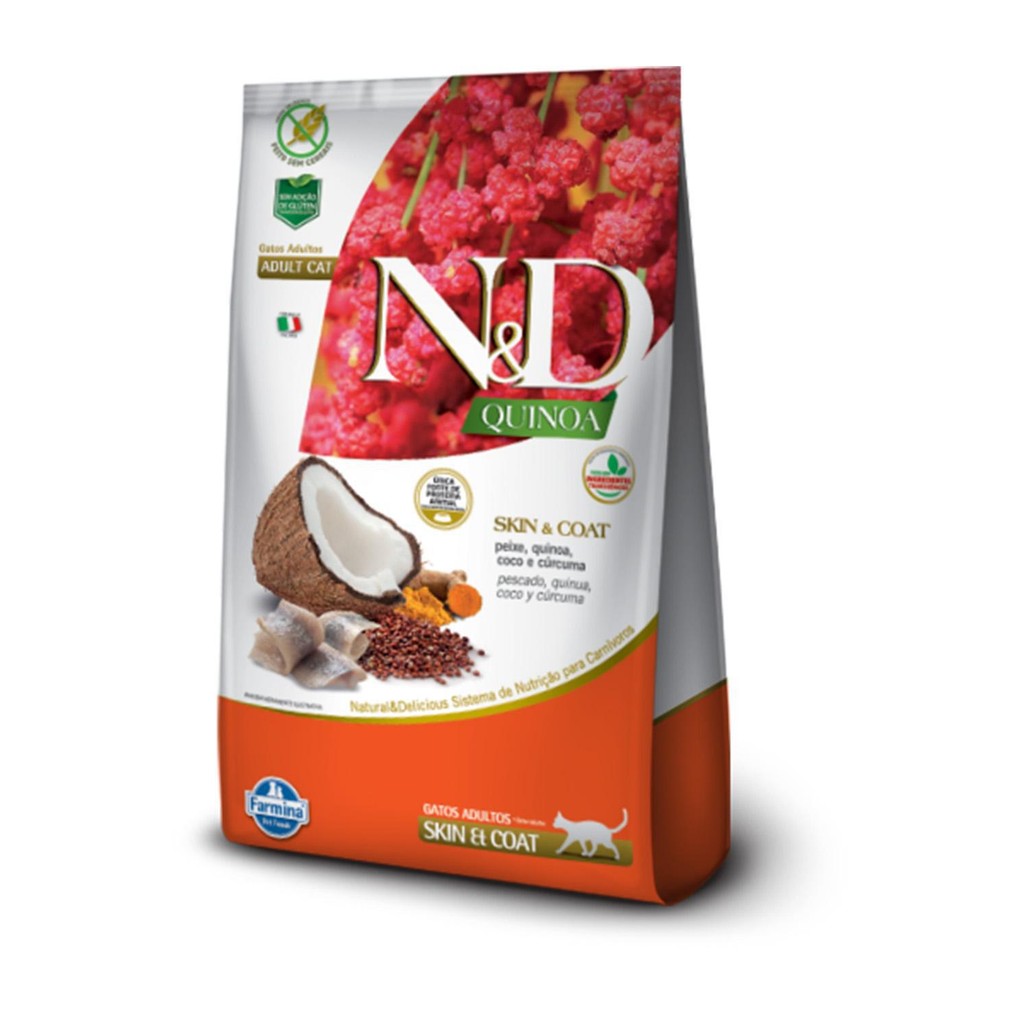 Ração Farmina N&D Quinoa Skin & Coat para Gatos Adultos sabor Peixe 1,5kg
