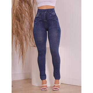 Calça Legging Feminina Slim 36 ao 44 Jeans Fake Modela Bumbum Cintura Alta em Oferta na Shopee