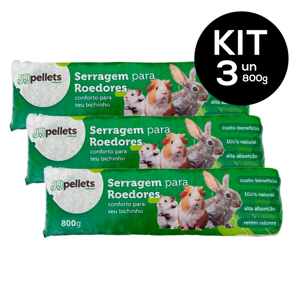 Serragem Prensada para Roedores 800g JJ Pellets Natural para Hamster Coelhos C/ 3 Unidades