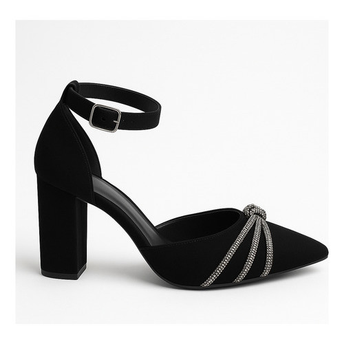 Scarpin Feminino Salto Grosso Sandália Social Strass Elegante Sapato Bico Fino