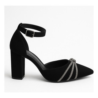 Scarpin Feminino Salto Grosso Sandália Social Strass Elegante Sapato Bico Fino