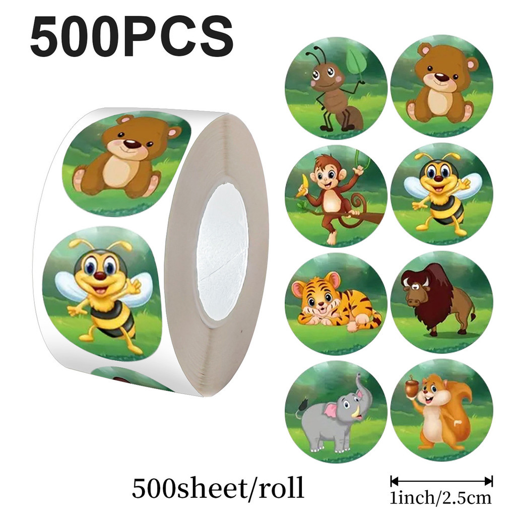 500 Unidades/Rolo Adesivos De Desenhos Animados Do Zoológico-Etiquetas Clássicas De Recompensa De Papelaria Com Design D em Oferta na Shopee