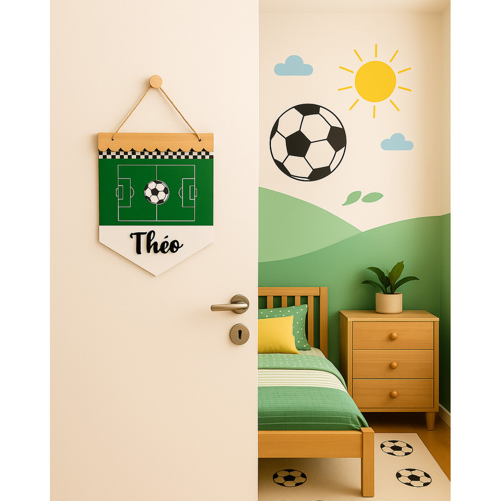 Futebol Enfeite de Porta MDF com Nome em ACRÍLICO Flâmula Decoração - Arteira Design