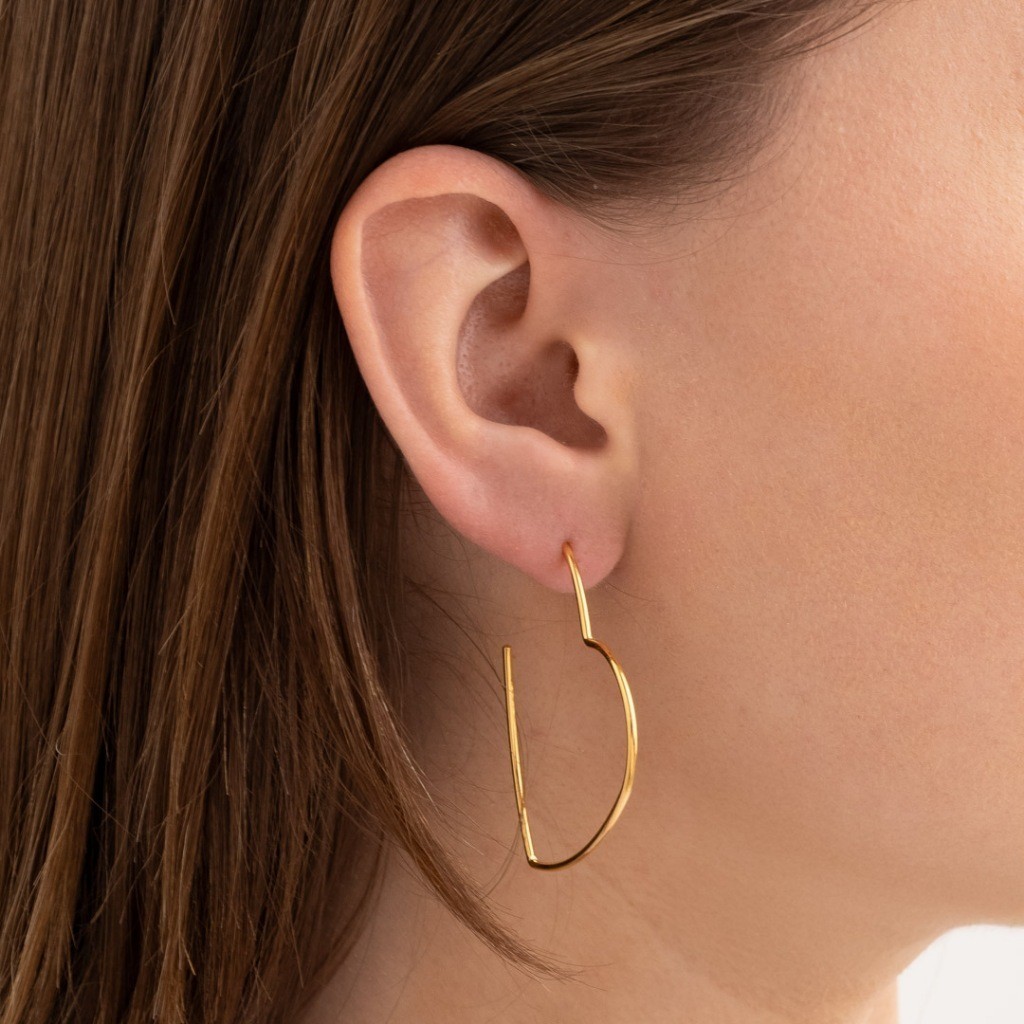 Brinco Argola Feminino Dourado Fio Liso Leve Design Moderno Elegante Folheado A Ouro