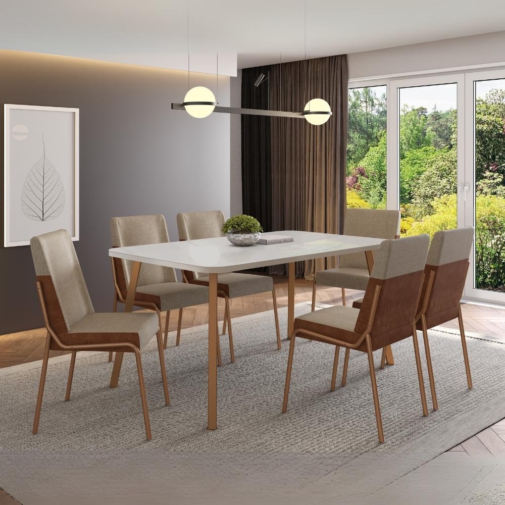 Conjunto Sala de Jantar 6 Cadeiras Capri Carraro Off White e Rosê em Oferta na Shopee