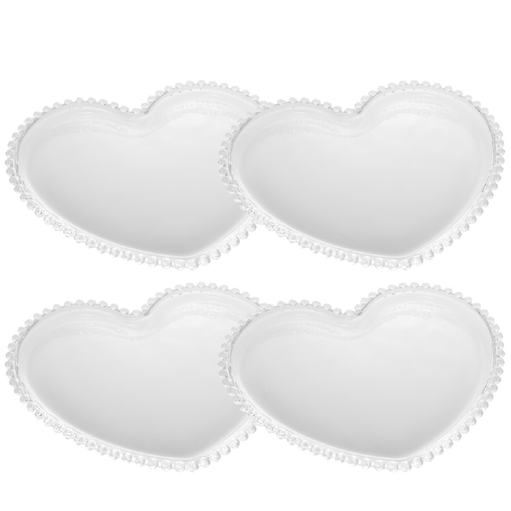 Jogo 4 Pratos em Cristal Wolff 20cm Sobremesa Pearl Bolinhas Requintado Luxo Doce Bolo Mesa Posta Coração Coraçãozinho