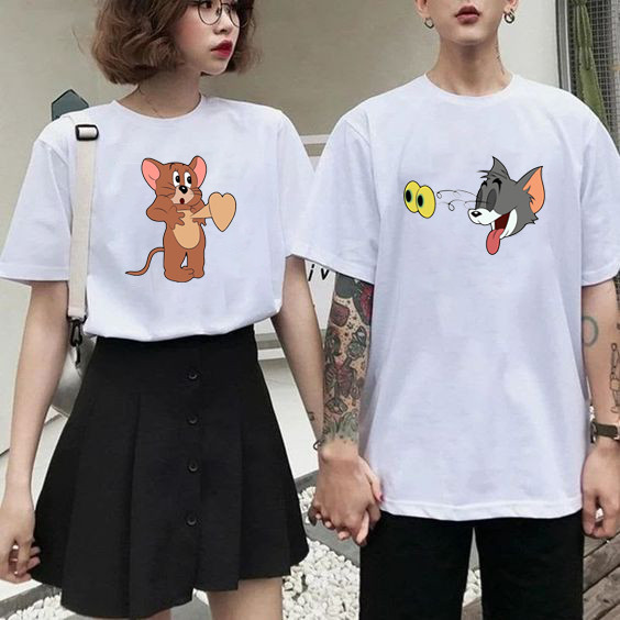 Kit Camiseta Casal Amigos Tom e Jerry olho pra fora 100% Algodão Premium