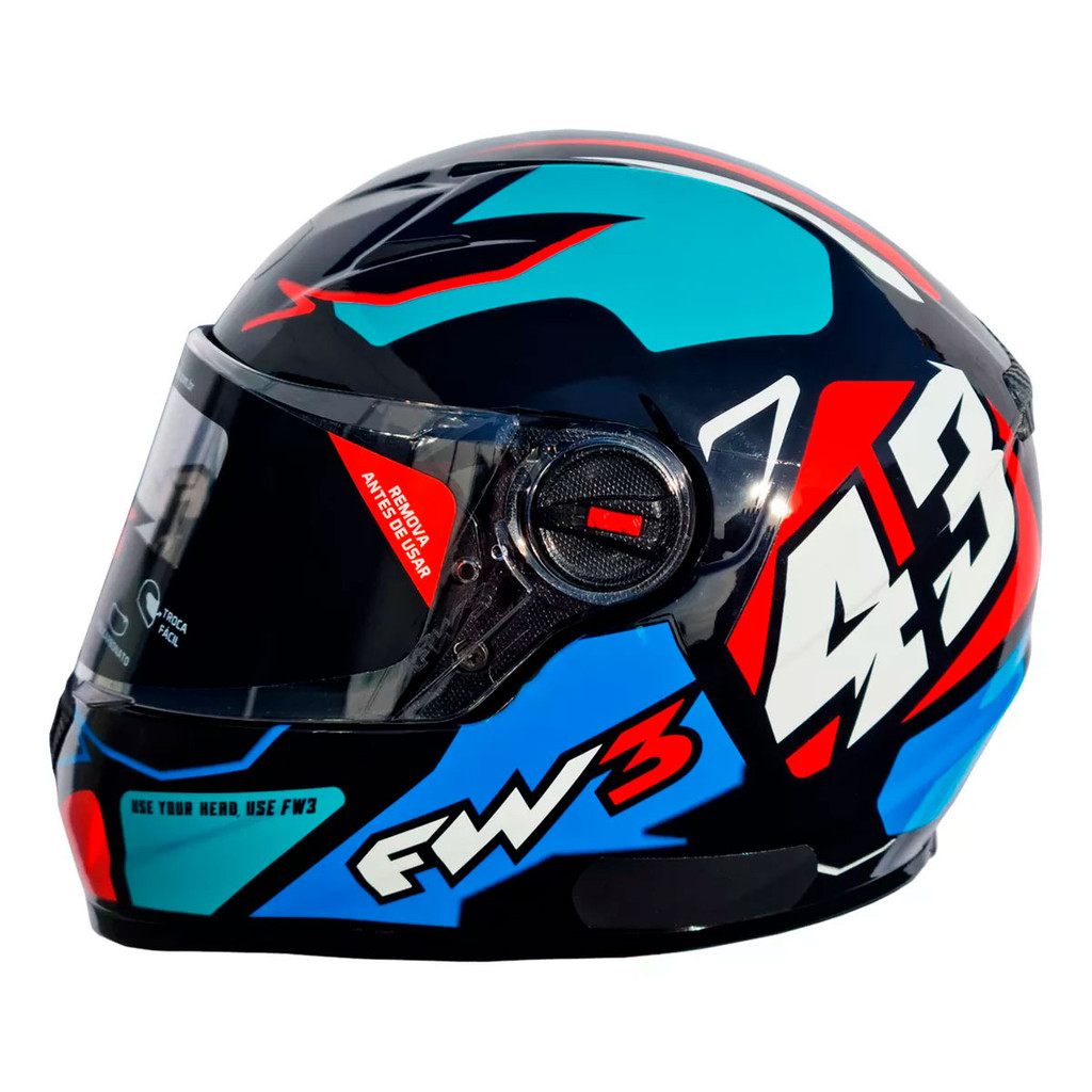 Capacete Moto Integral Fechado GTX 43 Com Óculos Interno Cor Azul com Vermelho Tamanho 56 - Fw3 em Oferta na Shopee