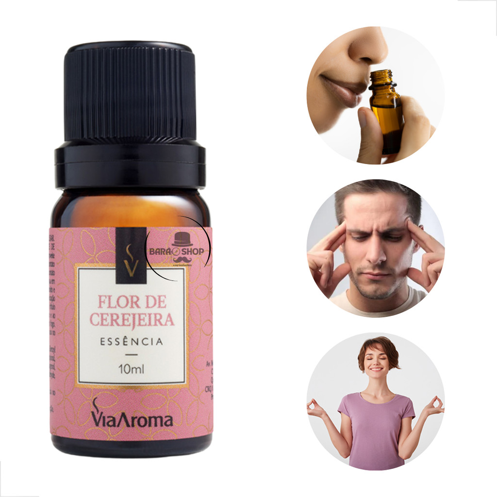 Via Aroma Essência 10ml Flor De Cerejeira - Aromatizador que ajudam a Reduzir o Estresse e a Ansiedade Perfume Duradouro