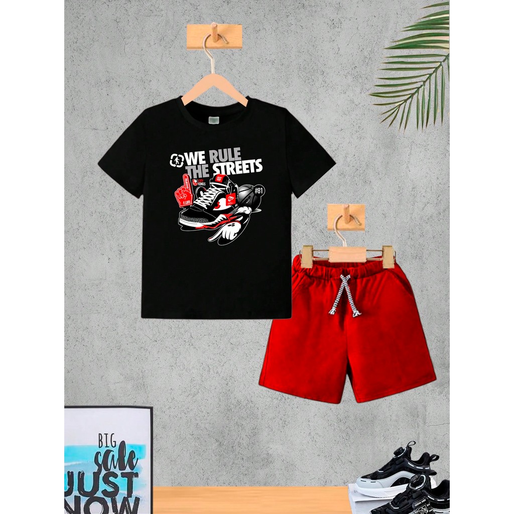Conjunto Infantil Vermelho We Rules Menino Camiseta e Bermuda Roupa Criança Masculino Verão