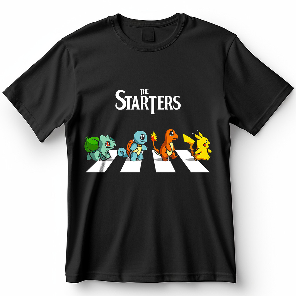 Camiseta Pokémon The Starters Bulbasaur Squirtle Charmander Pikachu Abbey Road Blusa Camisa 100% Algodão
