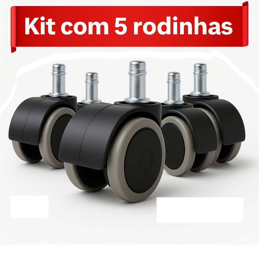 Kit Com 5 Rodízios Rodinhas Para Cadeira de Escritório Gamer Poliuretano Anti-risco Pino em Oferta!