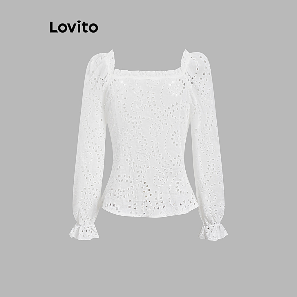 (Trendy) Lovito Blusa casual lisa com corte para mulheres L117AD520 - Women Clothes