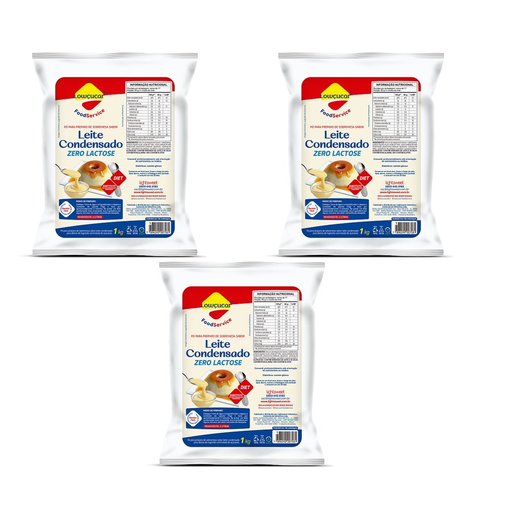 Kit 3 Unids. Pó para preparo de Sobremesa de Leite Condensado Zero Lactose em Pó 1kg - Lowçucar Food