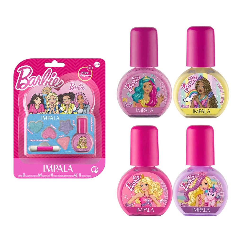 Kit Esmalte Infantil Impala Paleta Maquiagem Coleção Barbie